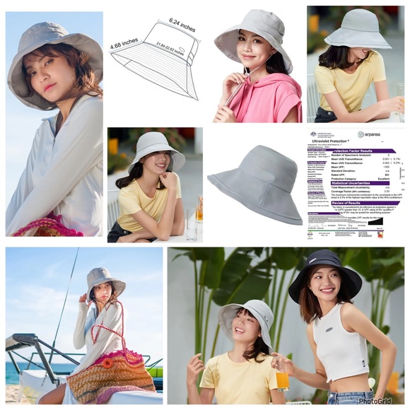 Oh Sunny gray fisherman bucket hat with arm covers & bag carrier NWT - Picture 1 of 9